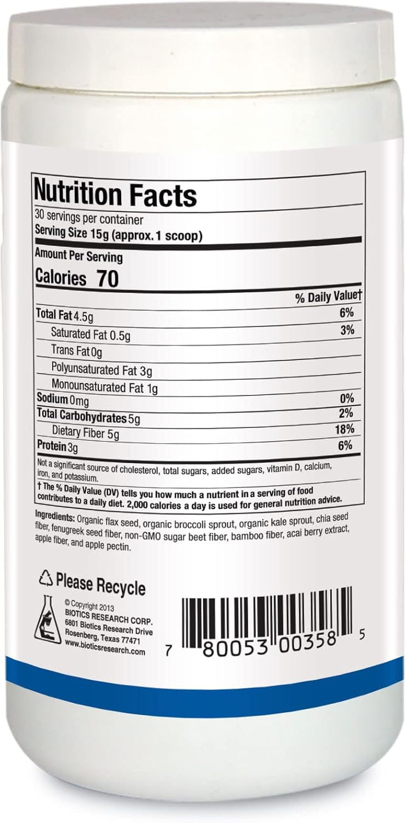 Biofiber Complete - 10 Whole Food Fibers (Organic & Non-Gmo), 5G of Fiber per Serving, Easy-To-Mix Powder, Prebiotic Gut Support 15.9 Oz 