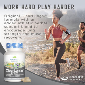 Ridgecrest Herbals Clearlungs Sport, Oxygen Intake and Lung Support Formula with Cordyceps, Rhodiola, Eleuthero (60 Vegan Caps, 30 Serv)