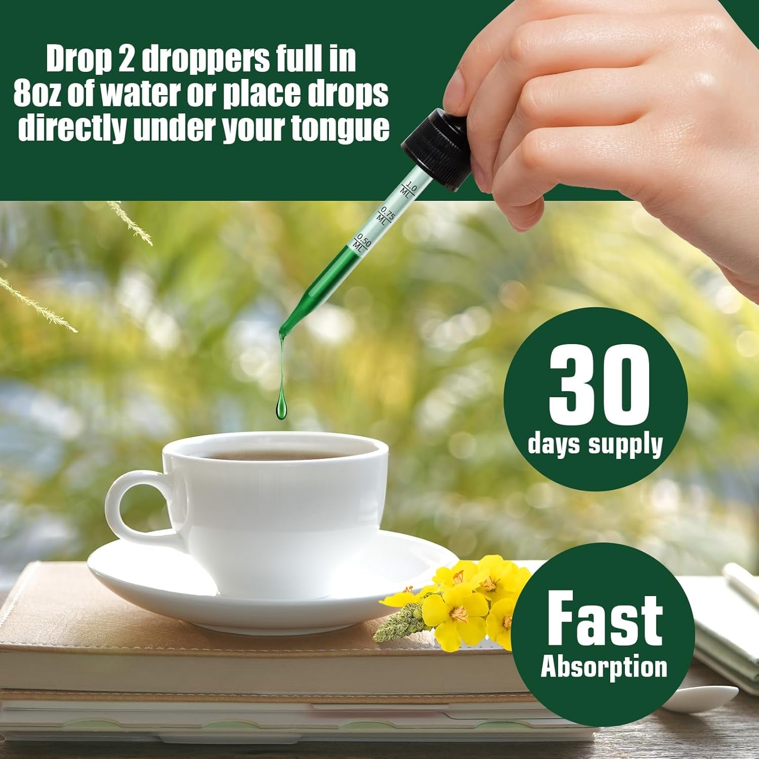 Mullein Drops for Lungs - Mullein Leaf Extract for Lungs Cleanse - Respiratory Lung Health, Herbal Supplement Made in USA Vegan 