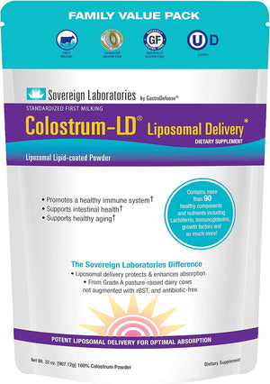 Colostrum-Ld Liposomal Delivery - Colostrum Powder - Gluten-Free, Lactose-Reduced - 34 Servings - Sovereign Laboratories - 6 Oz Vanilla