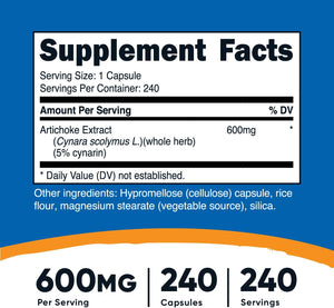 Nutricost Artichoke Extract 600Mg, 240 Vegetarian Capsules - Gluten Free, Non-Gmo