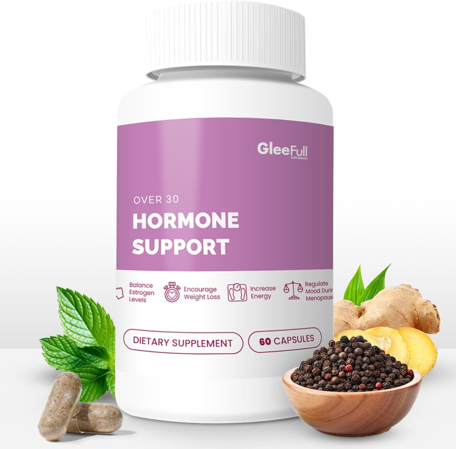 Gleefull over 30 Hormone Support - Menopause Supplements for Women - Hormone Balance for Women - Hot Flash Relief - Menopause Support 