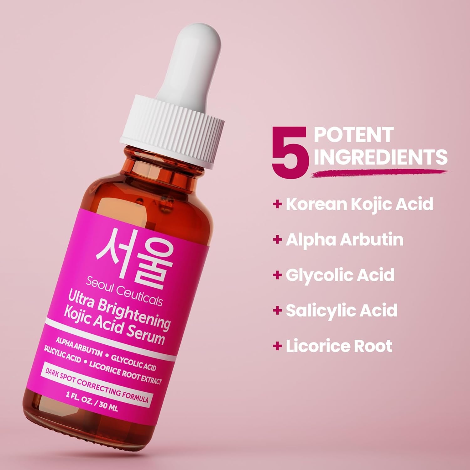 Seoulceuticals Korean Skin Care Kojic Acid Serum Alpha Arbutin Serum – Dark Spot Remover Corrector Glycolic Acid Serum + Salicylic Acid K Beauty 1Oz