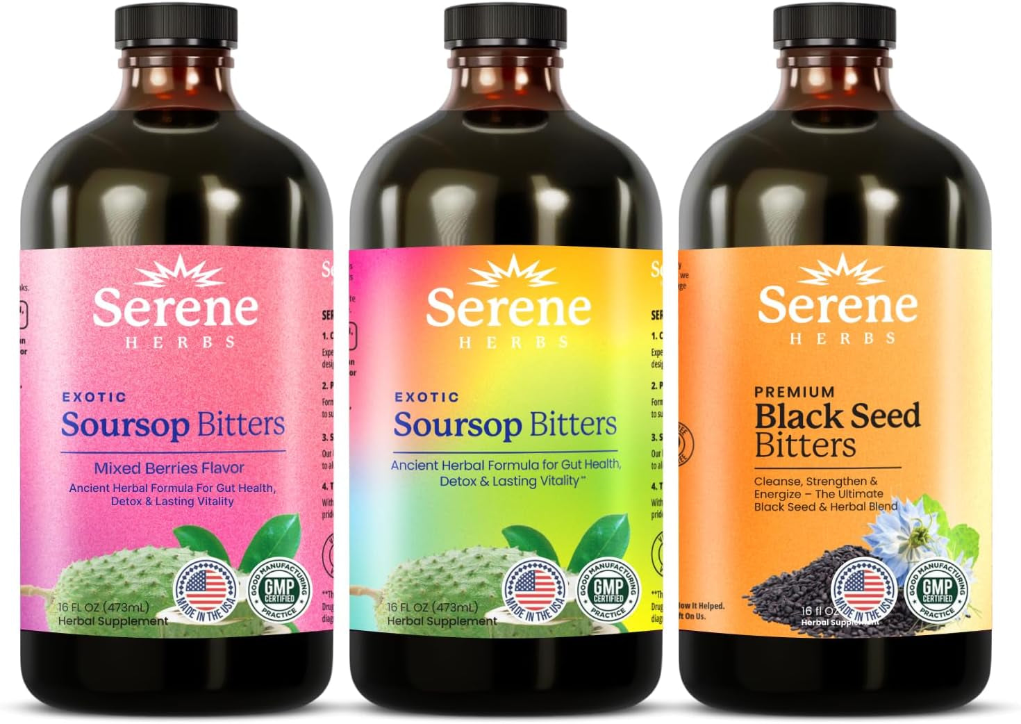 Serene Herbs Soursop Bitters Liquid, Mixed Berries & Black Seed Triple ...