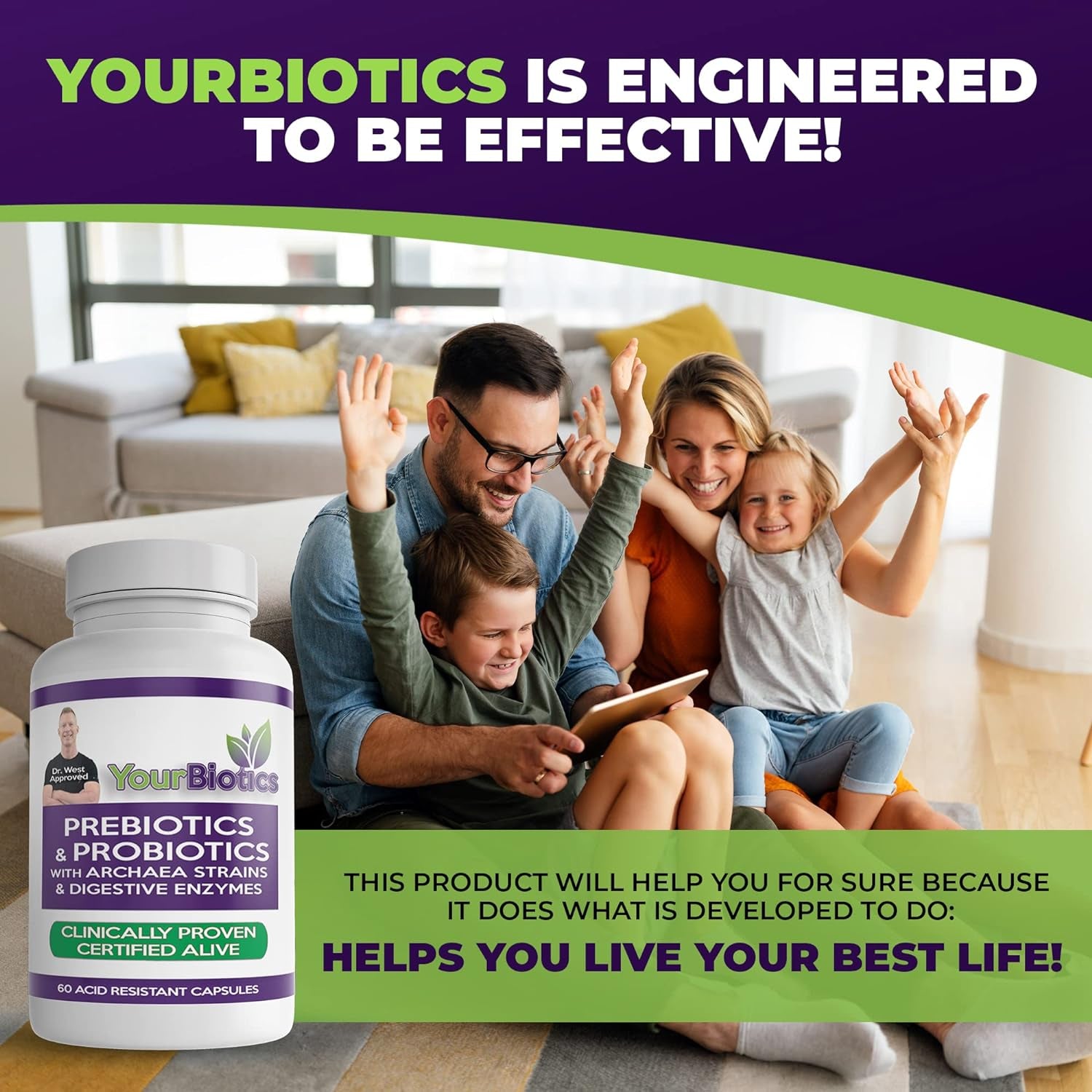 Yourbiotics Prebiotics and Probiotics for Men & Women - Digestive Enzymes with Probiotics and Prebiotics Acid Resistant - Women & Mens Probiotics for Gut Health Immune Support & Digestion - 60 Count