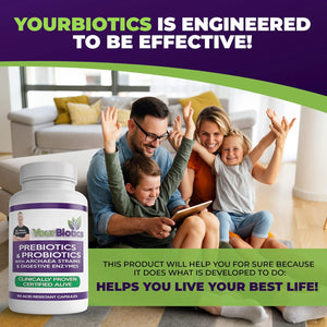 Yourbiotics Prebiotics and Probiotics for Men & Women - Digestive Enzymes with Probiotics and Prebiotics Acid Resistant - Women & Mens Probiotics for Gut Health Immune Support & Digestion - 60 Count