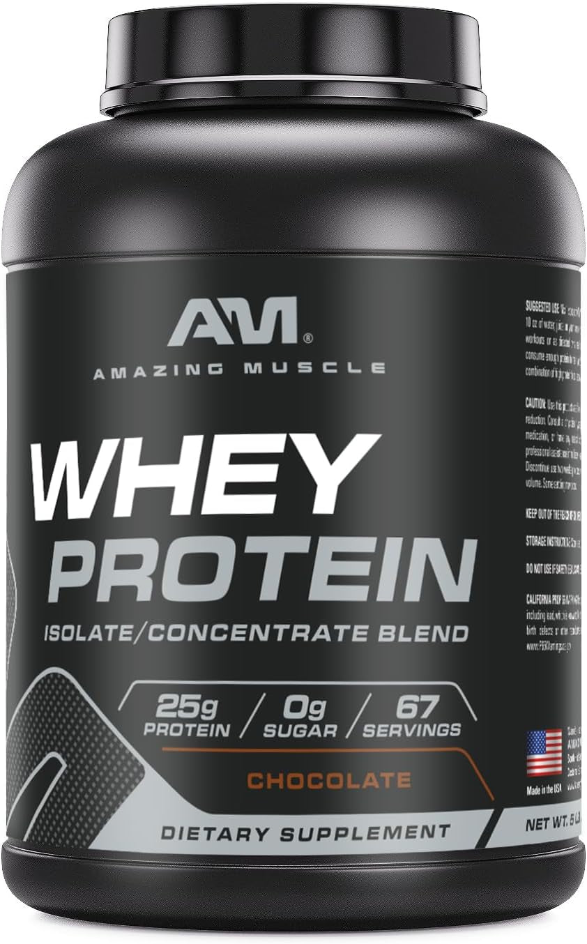 Amazing Muscle 100% Whey Protein Powder *Advanced Formula with Whey Protein Isolate as a Primary Ingredient along with Ultra Filtered Whey Protein Concentrate (Banana, 5 Lb)