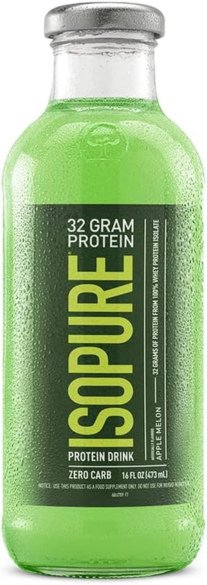 Isopure Zero Carb 32G Protein Ready-To-Drink, Whey Protein Isolate, Apple Melon, 16 Fl Oz (12 Bottles)