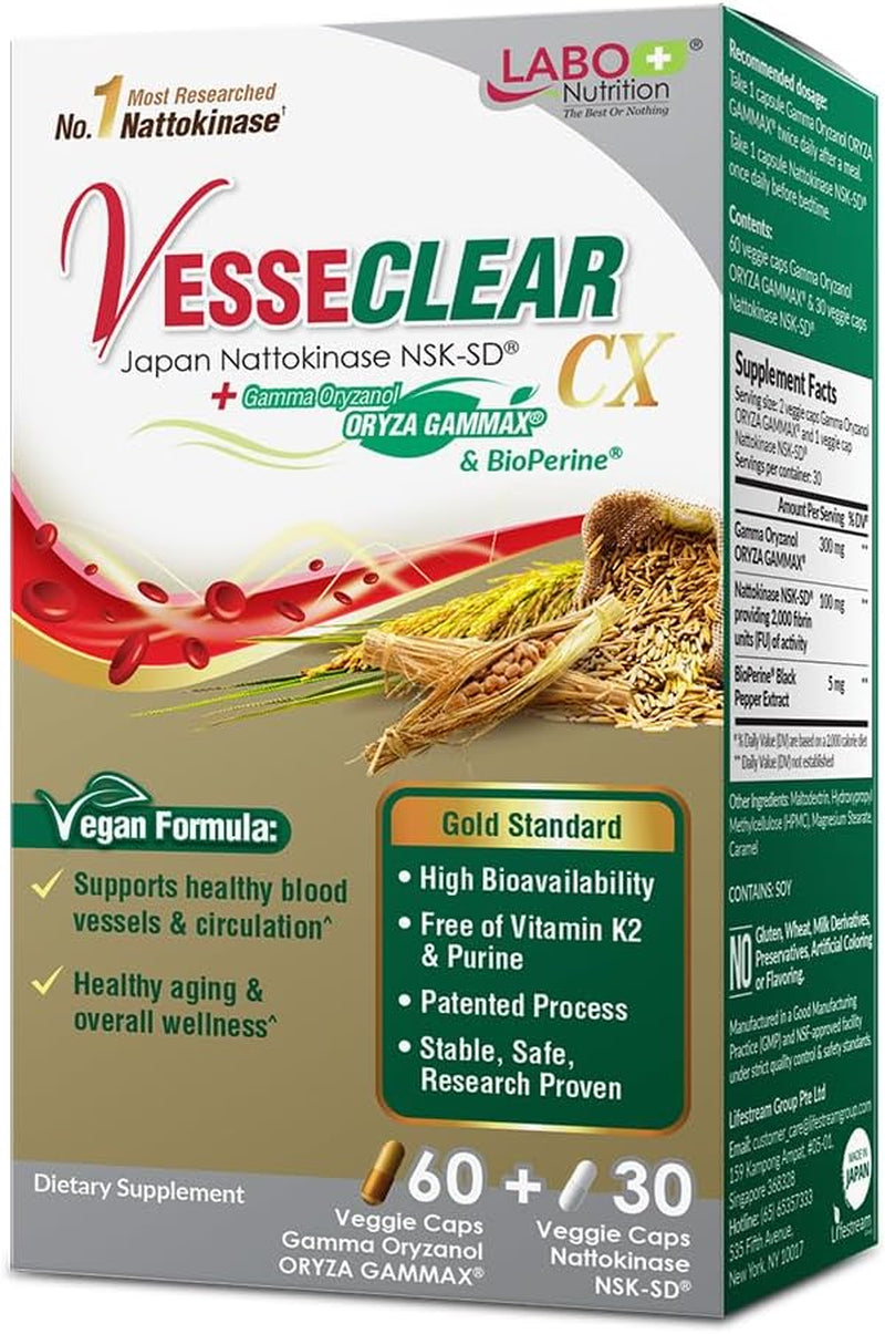 LABO Nutrition Vesseclear CX: Nattokinase NSK-SD + Gamma Oryzanol for Clean Blood Vessel & Healthy Ageing, Japan'S Most Clinically Studied, Support 