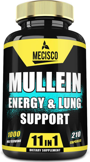 210 Capsules - 11In1 Mullein Leaf Capsules with Panax Ginseng Root, Cordyceps Sinensis & More - Support Respiratory Health, Immune System, Energy Production & Comfortable Mind 