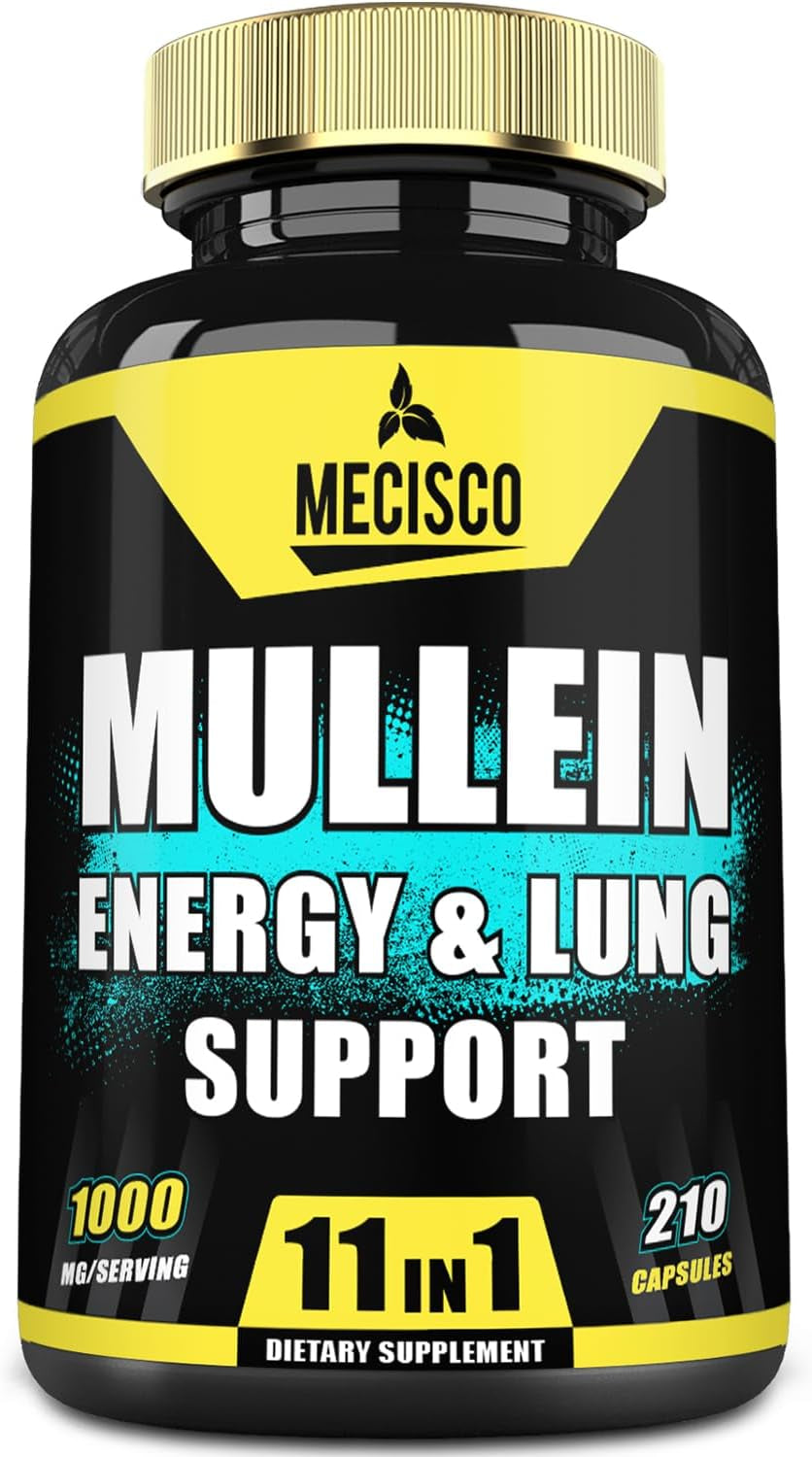 210 Capsules - 11In1 Mullein Leaf Capsules with Panax Ginseng Root, Cordyceps Sinensis & More - Support Respiratory Health, Immune System, Energy Production & Comfortable Mind 
