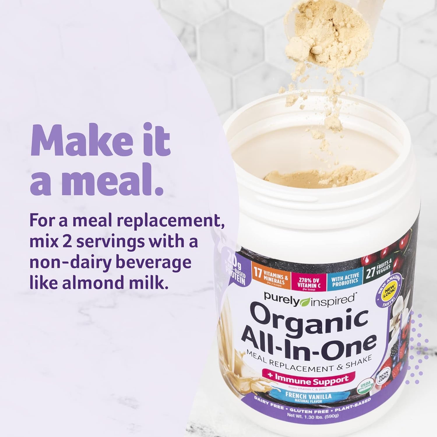 Meal Replacement Shake, Organic | Purely Inspired All-In-One Meal Replacement | Plant Based Protein Powder for Women & Men | Organic Protein Powder | Protein Shake Powder | Chocolate, 1.3 Pounds