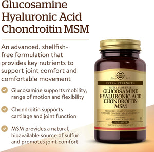 Solgar Glucosamine Hyaluronic Acid Chondroitin MSM, 120 Tablets - Supports Healthy Joints & Range of Motion & Flexibility - Extra Strength, Shellfish Free - Non-Gmo, Gluten Free - 40 Servings