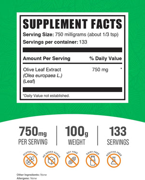Bulksupplements.Com Olive Leaf Extract Powder - Herbal Supplement, Antioxidant Source, Olive Leaf Powder - Gluten Free, 750Mg per Serving, 250G (8.8 Oz) (Pack of 1)