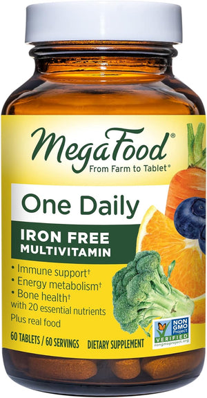 Megafood One Daily Iron Free Multivitamin - Multivitamin for Women and Men - with Real Food - Immune Support Supplement - Bone Health - Energy Metabolism - Vegetarian; Non-Gmo; No Iron - 90 Tablets 