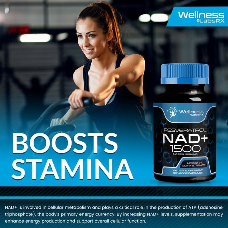 NAD Supplement, 1500Mg - Liposomal NAD+ Supplement with Resveratrol, Nad plus Boosting Supplement - Support Cellular Health, Stamina & Healthy Aging - Ultra Strength Capsules - 3 Pack
