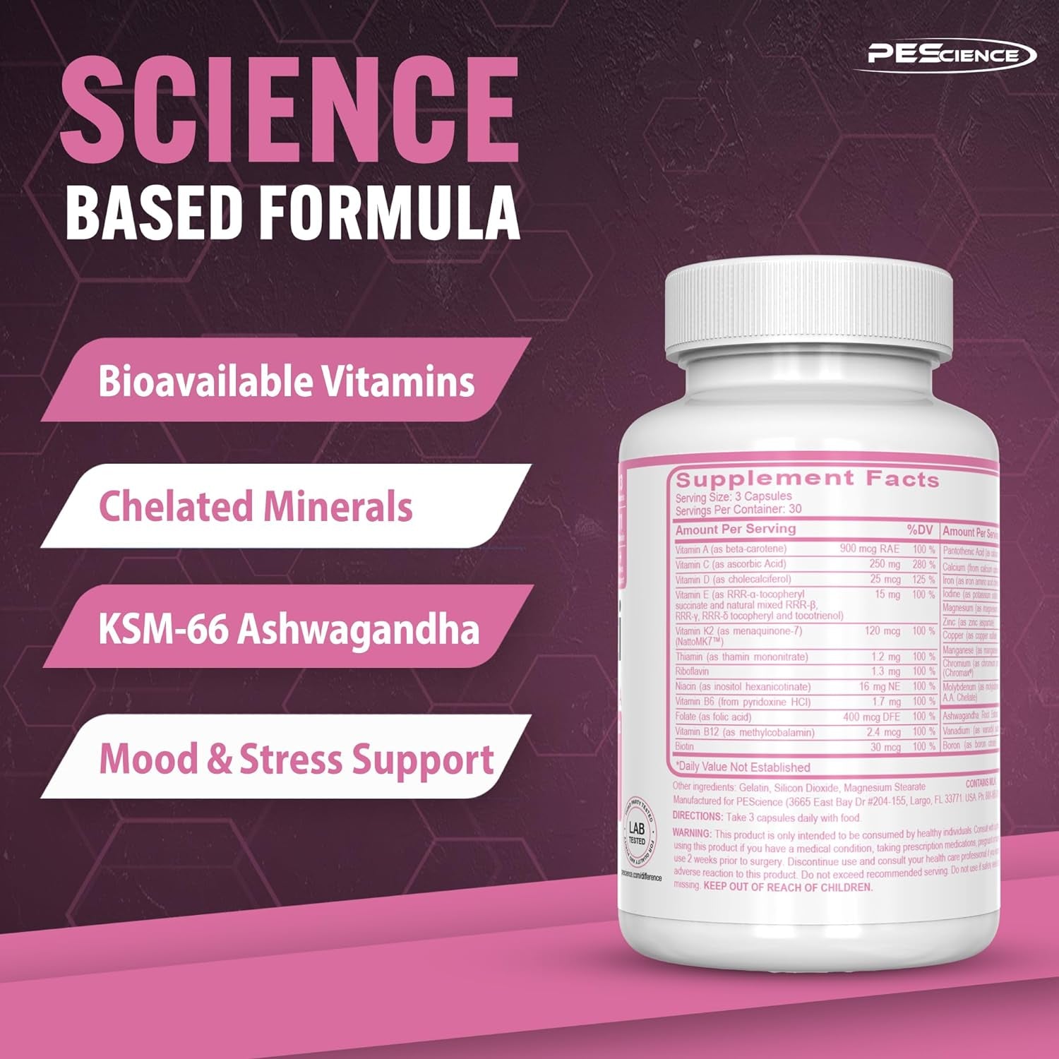 Pescience Trumulti Women'S, Multivitamin with Premium Quality Vitamin C, D, Zinc for Immune & Stress Support, 90 Capsules