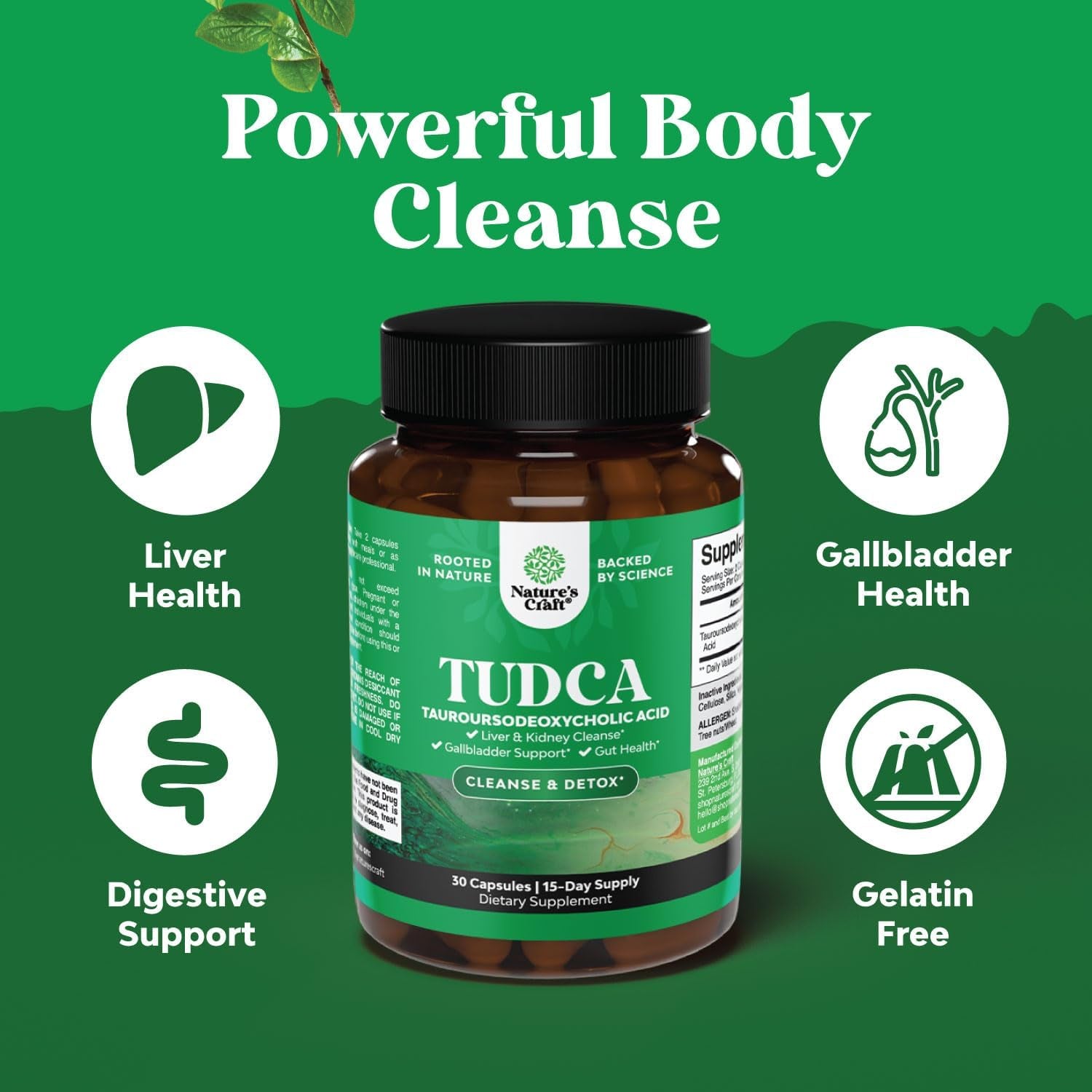 Natures Craft Bundle of Liver Cleanse and Detox & Repair Formula - Herbal Liver Support Supplement and Advanced Bile Salt TUDCA Supplement for Gallbladder Kidney and Liver Support