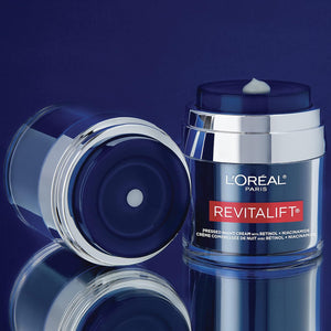 L'Oreal Paris Revitalift Pressed Night Cream, Retinol + Niacinamide, Reduces Wrinkles, Fragrance Free, 1.7 Oz + Serum Sample