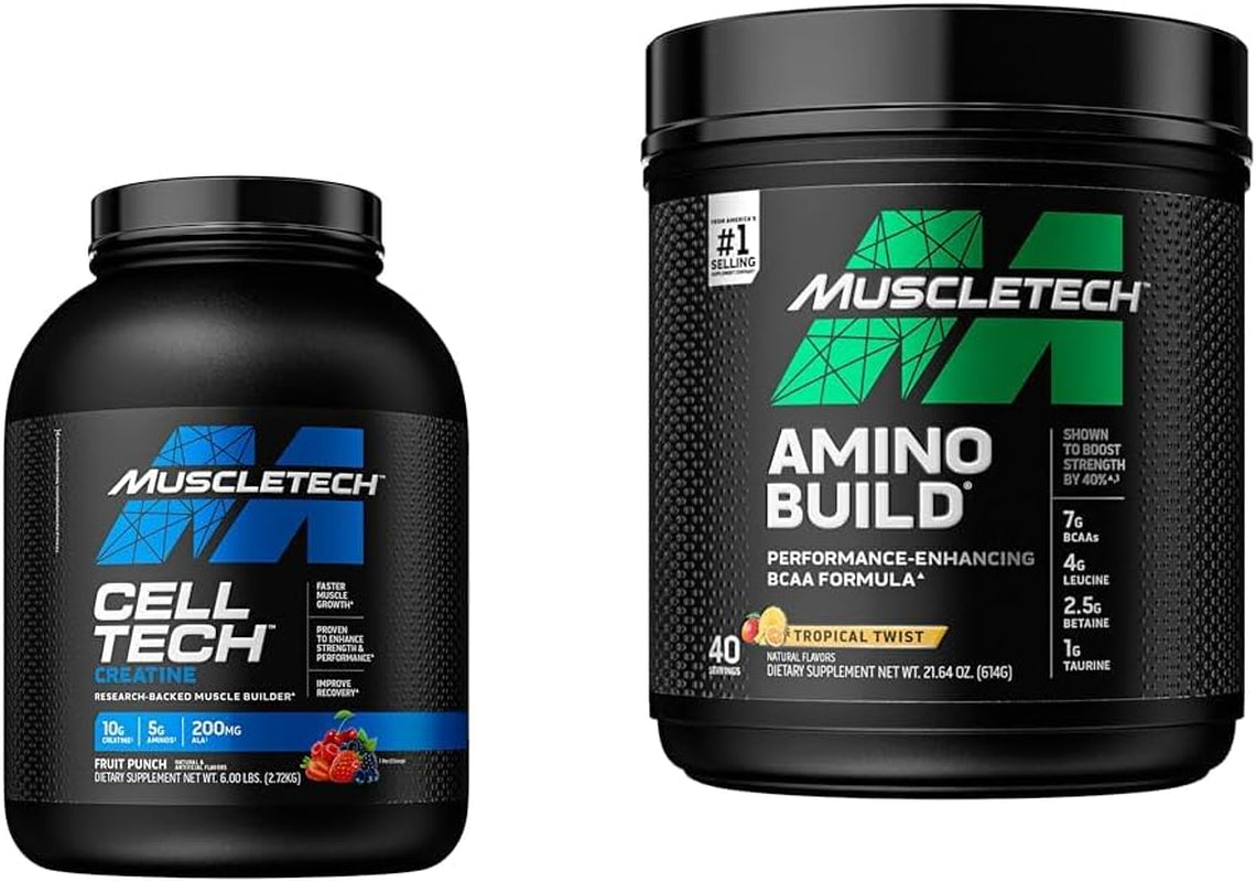 Muscletech Creatine Monohydrate Powder Cell-Tech Creatine Powder | Post Workout Recovery Drink & BCAA Amino Acids + Electrolyte Powder, Amino Build, 