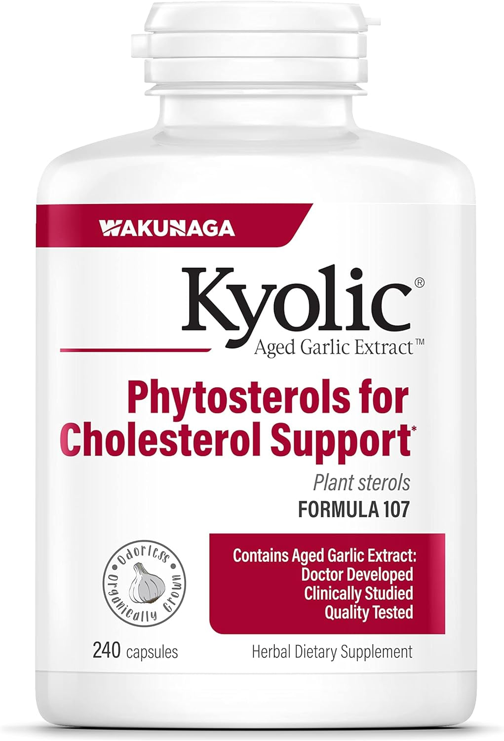 Kyolic Aged Garlic Extract Formula 107, Phytosterols for Cholesterol Support, 240 Capsules (Packaging May Vary) 