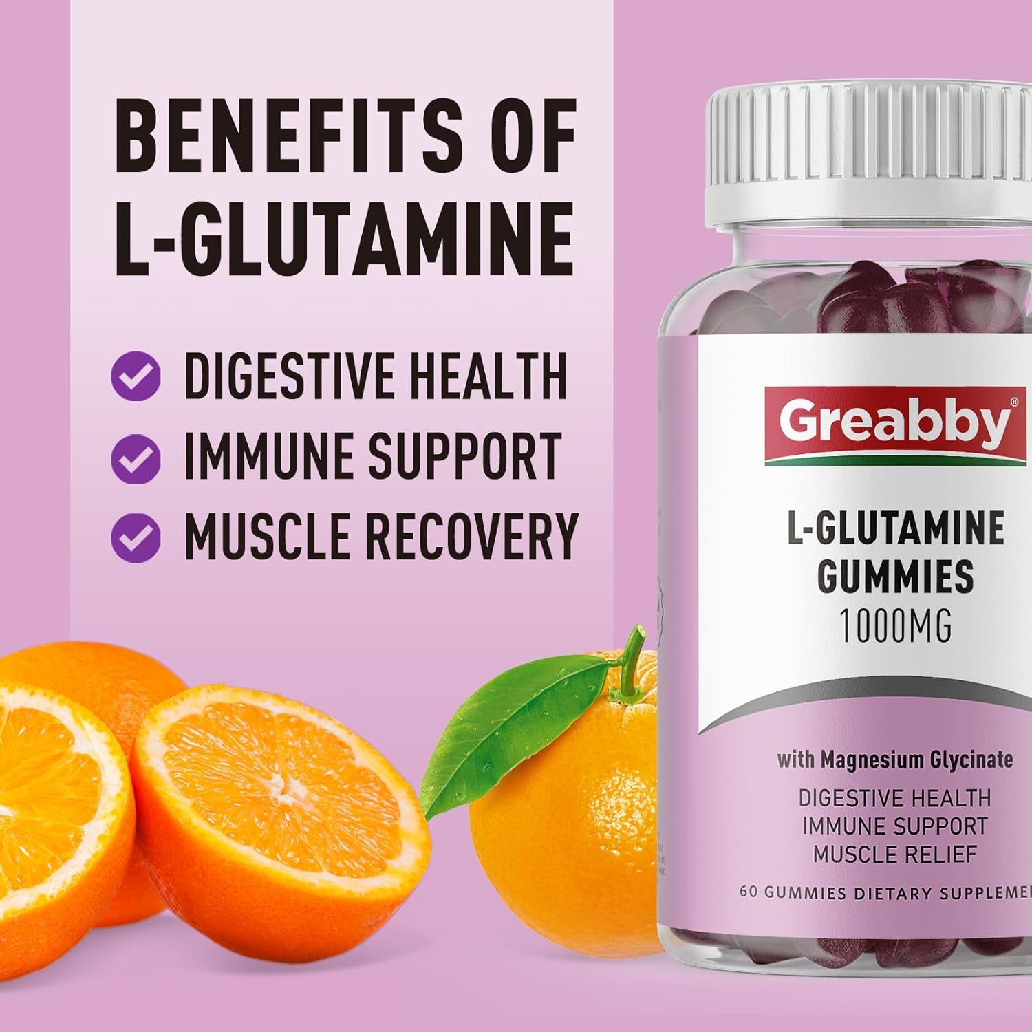 L Glutamine 1000Mg Gummies - Muscle Relief & Immune Support, Amino Acid Supplement with Magnesium Glycinate, Vegan & Non-Gmo, Gluten Free (120 Count) 