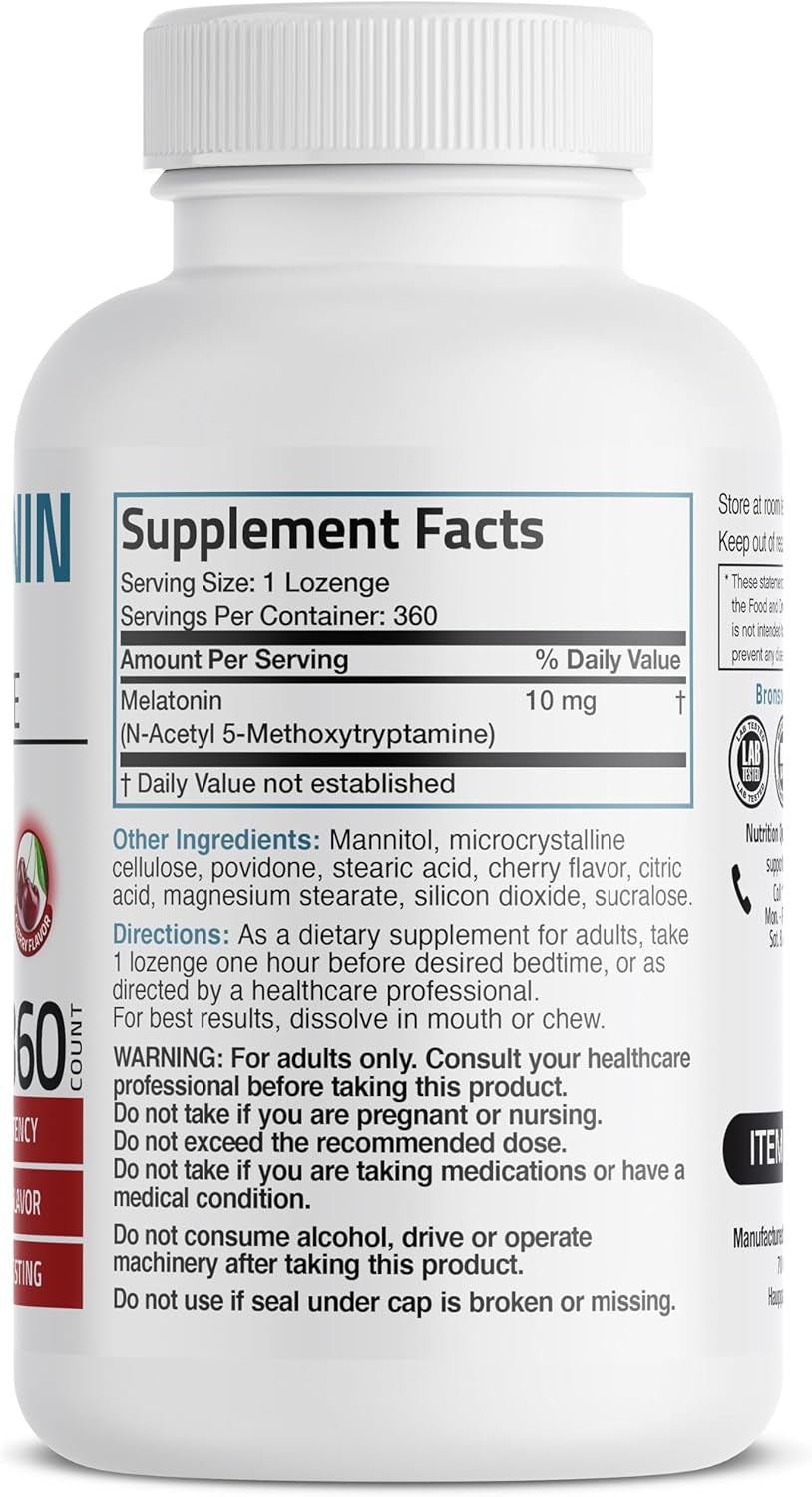 Bronson Melatonin 10Mg Fast Dissolve Cherry Flavored Tablets Vegetarian Chewable Lozenges, 360 Count 