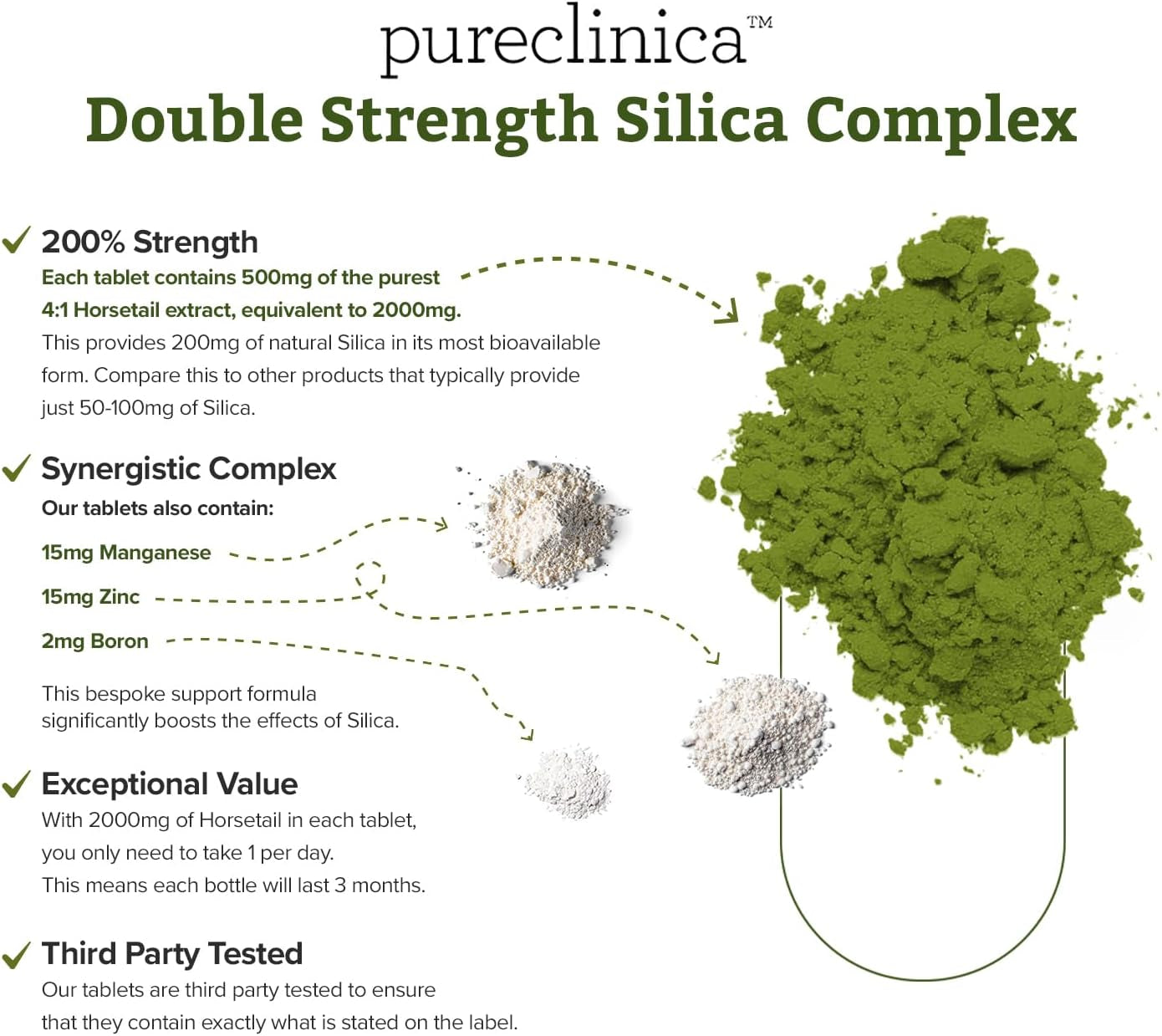 Double Strength Silica Complex – 3 Month Supply! (2000Mg Horsetail Extract X 90 Tablets)