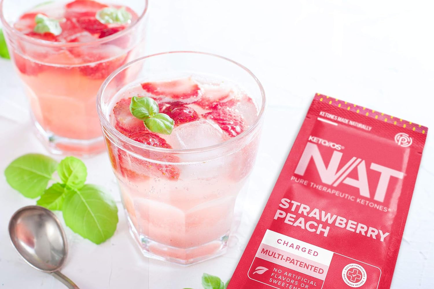 PRÜVIT Keto//Os NAT® Strawberry Peach Keto Supplements – Charged - Exogenous Ketones - BHB Salts Ketogenic Supplement for Workout Energy Boost for Men and Women (20 Count)