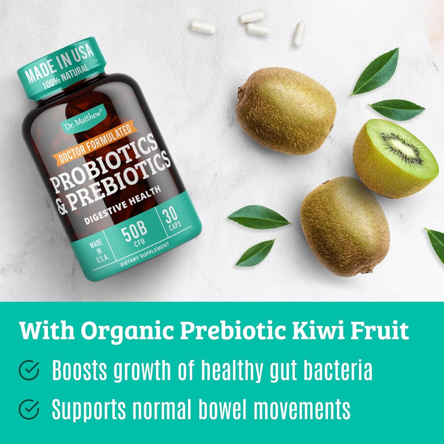 Prebiotics and Probiotics: Lactobacillus Gasseri, Lactobacillus Rhamnosus, Plantarum, Casei, Bifidobacterium Longum, Lactis, Infantis. Probiotic Prebiotic, Pre and Probiotics for Digestive Health.