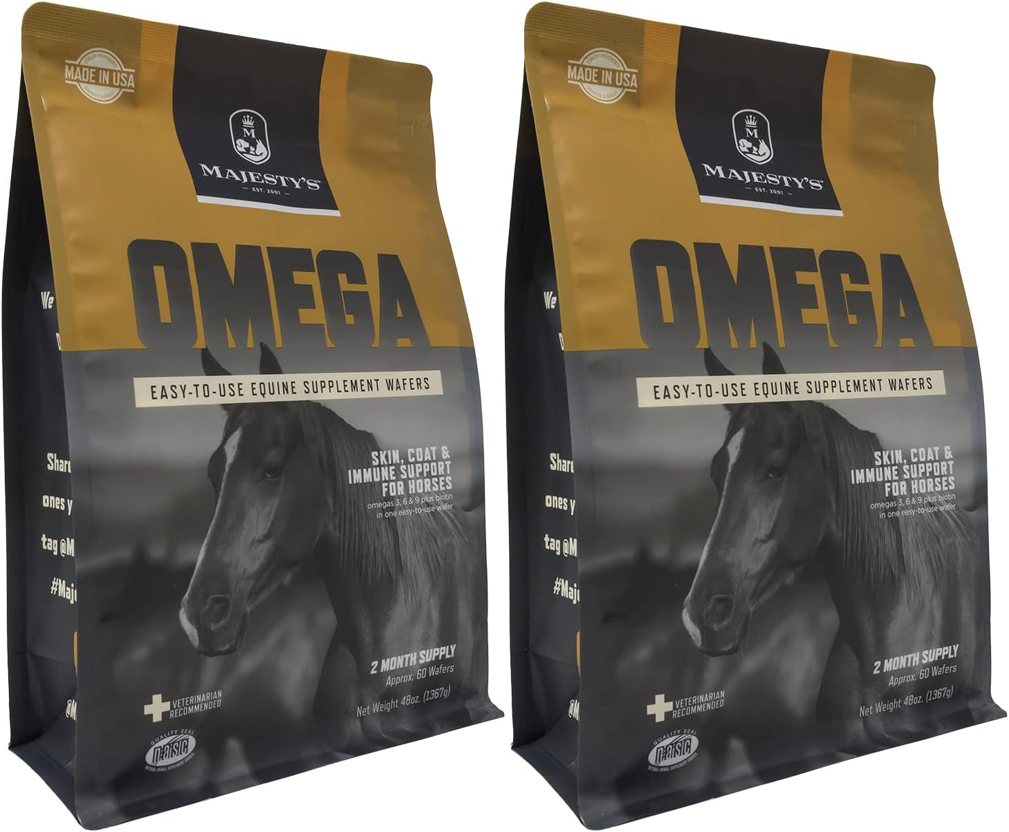 Majesty'S Omega Wafers - Superior Horse/Equine Skin, Coat, and Immune Support Supplement - Omega 3, 6, 9, and Biotin (Regular, 2 Pack(120 Count Total))