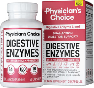 Digestive Enzymes - Multi Enzymes, Bromelain, Organic Prebiotics & Probiotics for Digestive Health & Gut Health - Bloating & Meal Time Discomfort - Dual Action - All Diets - 30 CT 