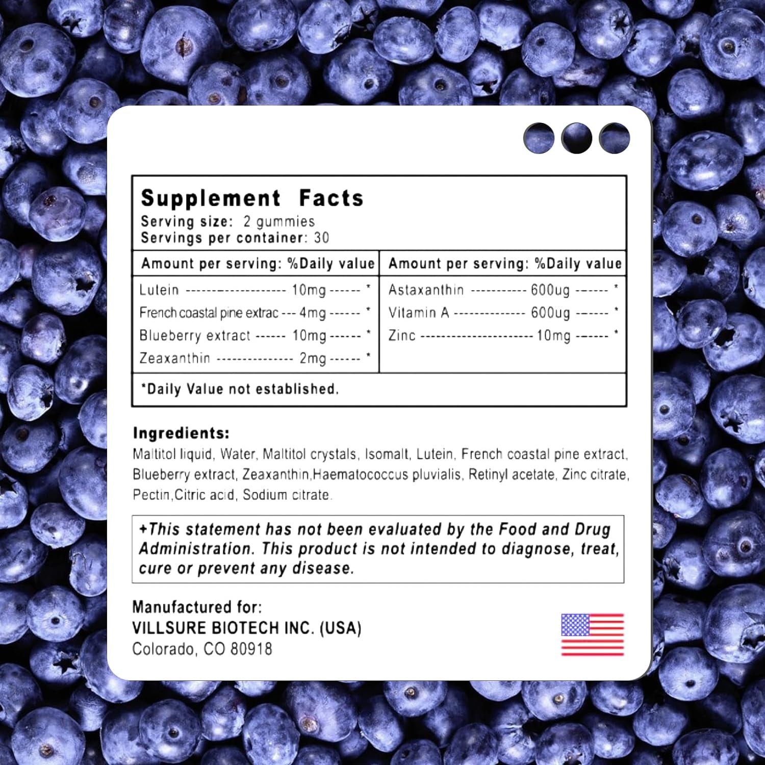 Eye Vitamin Supplement Lutein Gummies, Lutein and Zeaxanthin Gummy Vitamins Eye Care - Lutein Gummies, Helps Clear Vision, Supports Blue Light, 60 Gummies