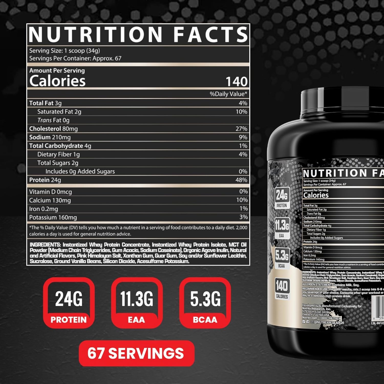 Nutrex Research Whey Protein Powder, Vanilla HMB 1000 MG | Supports Muscle Recovery,