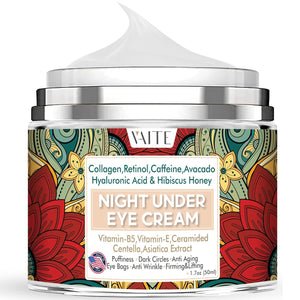 Under Eye Cream with Collagen, Retinol, Caffeine, Avacado Hyaluronic Acid & Hibiscus Honey for Night and Day with Vitamin B5, E for Puffiness Circles anti Aging Eye Bags and anti Wrinkle