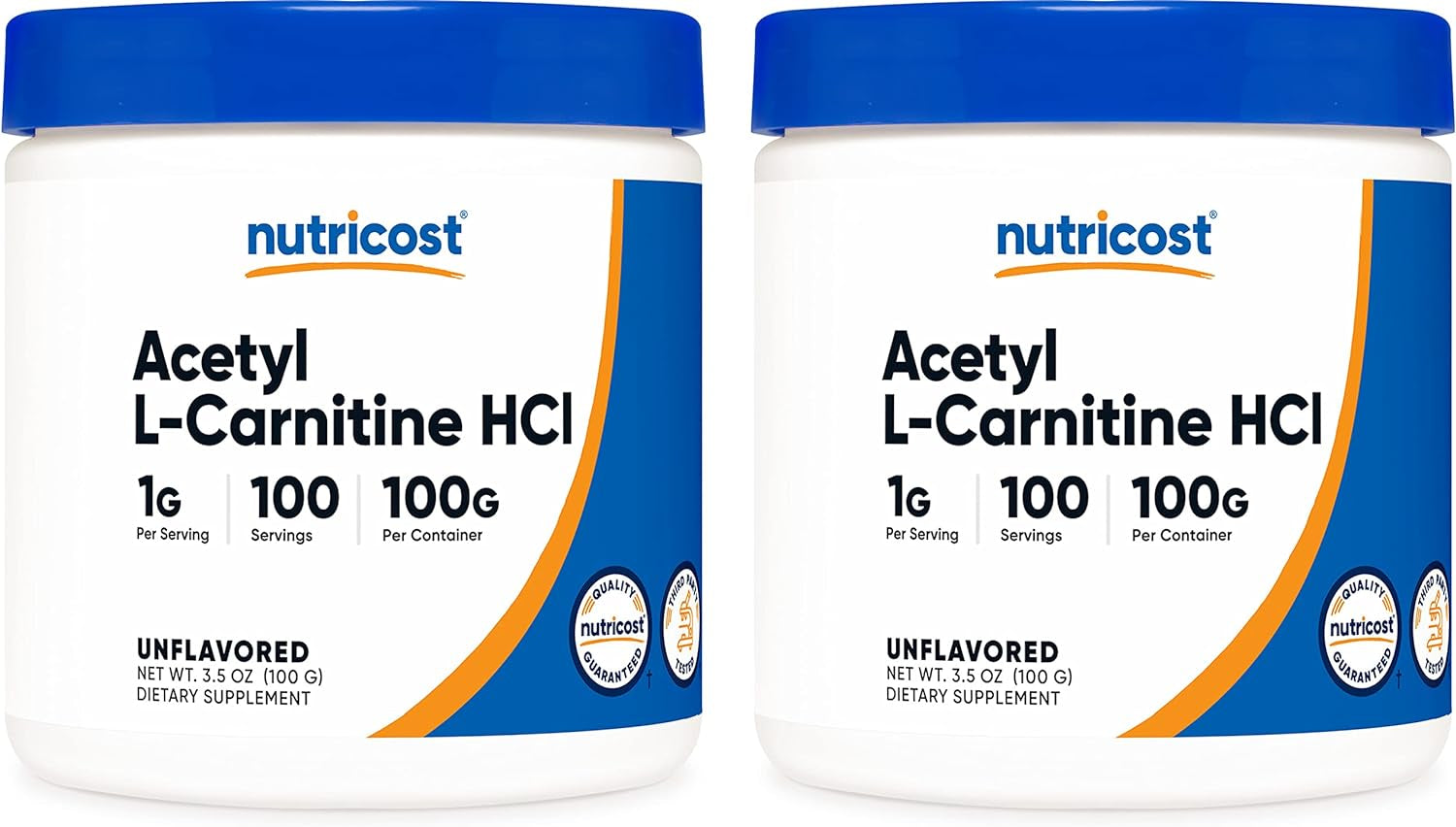 Nutricost Acetyl L-Carnitine (ALCAR) 100 GMS (2 Pack) - 100 Servings Each - 1000Mg per Serving - Pure Acetyl L-Carnitine Powder - Non GMO, Gluten Free 