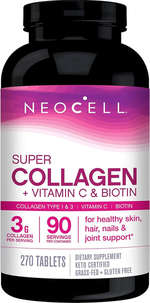 Super Collagen with Vitamin C and Biotin, Skin, Hair and Nails Supplement, Includes Antioxidants, Tablet, 270 Count, 1 Bottle 