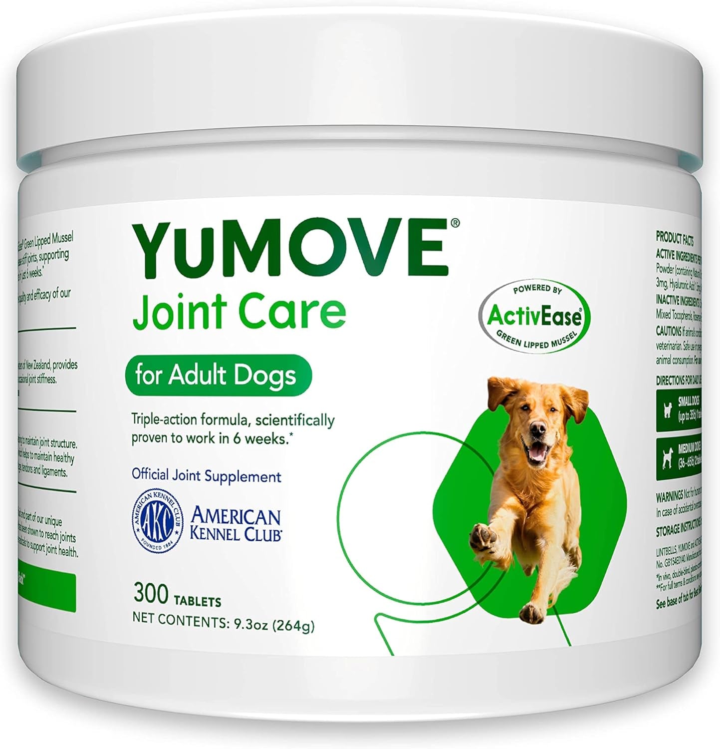 Yumove Adult Dog Tablets | Hip and Joint Supplement for Dogs with Glucosamine, Chondroitin, Hyaluronic Acid, Green Lipped Mussel | Dogs Aged 6 to 8 | 120 Count Tablets, Treat Colored