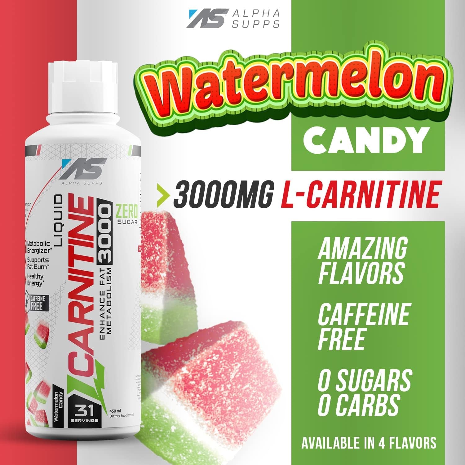 L-Carnitine 3000 Mg Liquid | Stimulant-Free Amino Acid | 31 Servings (Watermelon Candy)