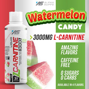L-Carnitine 3000 Mg Liquid | Stimulant-Free Amino Acid | 31 Servings (Watermelon Candy)
