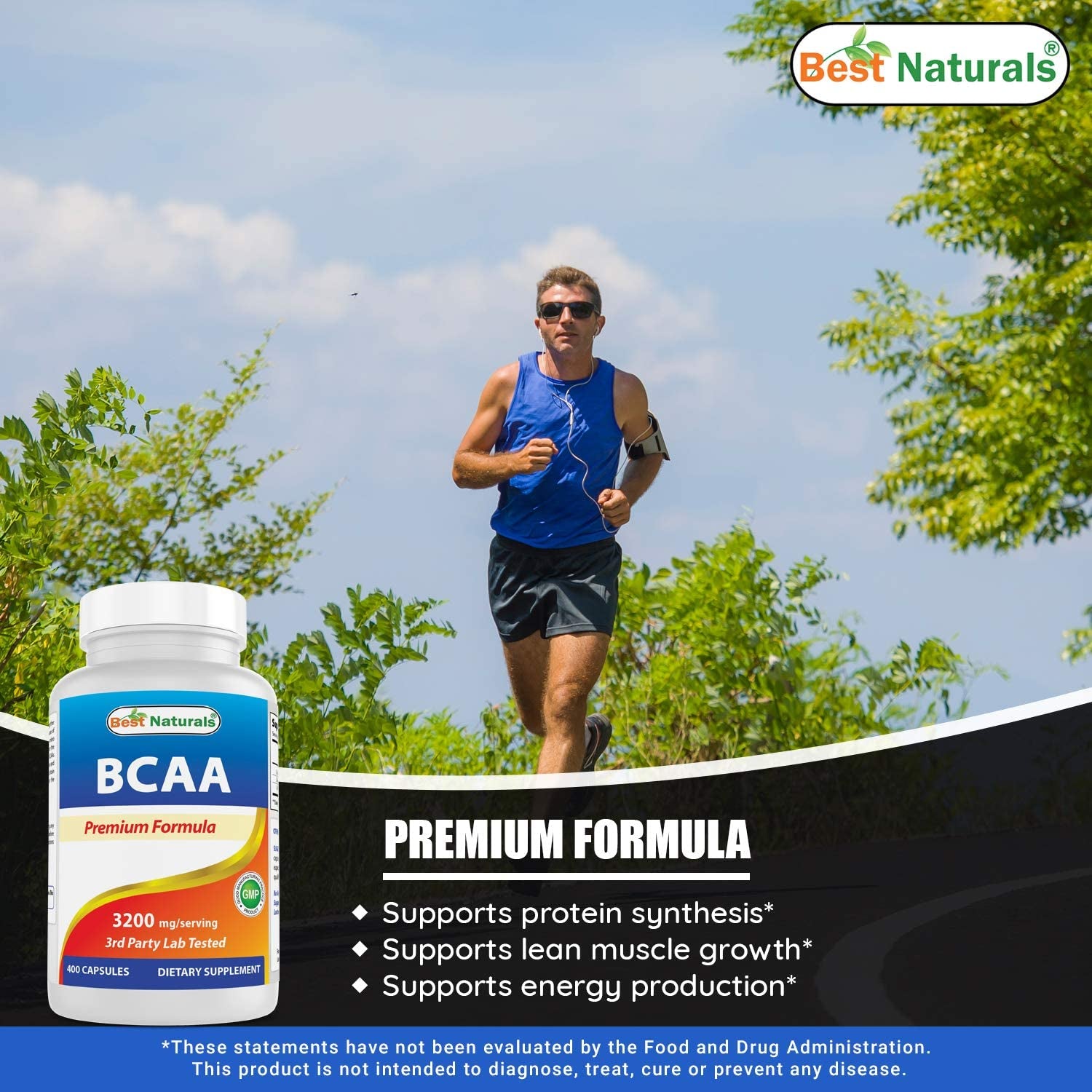 Best Naturals BCAA Branch Chain Amino Acid, 3200Mg per Serving, 400 Capsules - Pharmaceutical Grade - 100% Pure Instantized Formula | Pre/Post Workout Bodybuilding Supplement | Boost Muscle Growth