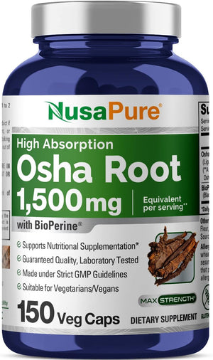 Nusapure OSHA Root Extract 1500 Mg per Vegan Caps - 150 Count (10:1 Extract, Non-Gmo, Gluten Free, Bioperine) Ligusticum Porteri
