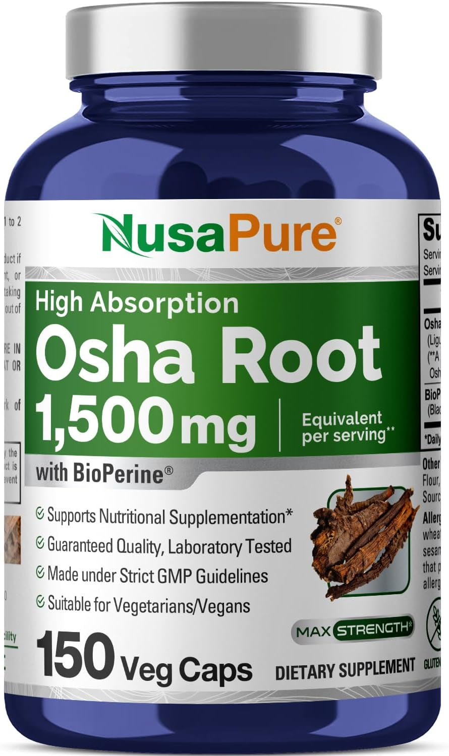 Nusapure OSHA Root Extract 1500 Mg per Vegan Caps - 150 Count (10:1 Extract, Non-Gmo, Gluten Free, Bioperine) Ligusticum Porteri