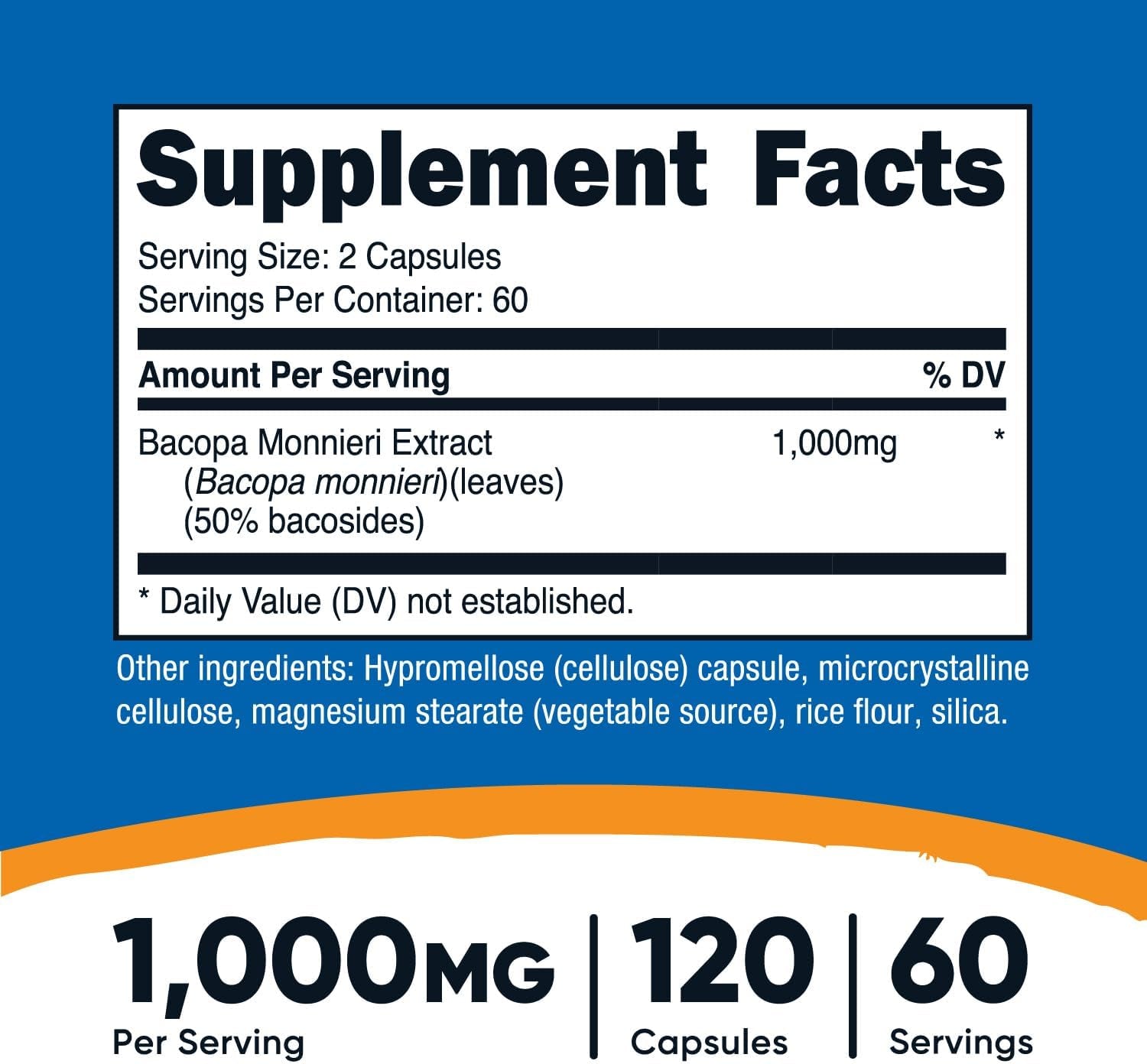 Nutricost Bacopa Monnieri 1,000Mg, 120 Capsules (60 Servings) - Non-Gmo, Gluten Free, and Vegetarian Friendly