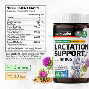 Lactation Support Gummies - Natural Lactation Supplement for Increased Breast Milk - Organic Goats Rue, Fenugreek, Milk Thistle Extracts - 60 Vegan Gummies 