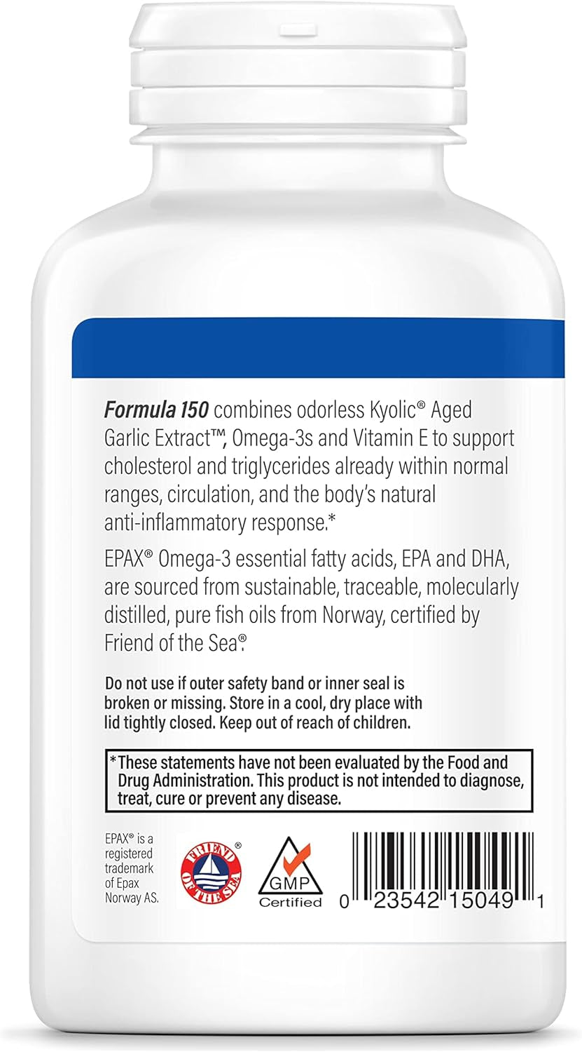 Kyolic Aged Garlic Extract Formula 150, Cholesterol and Circulation Health, Omega-3 90 Soft Gels (Packaging May Vary) 