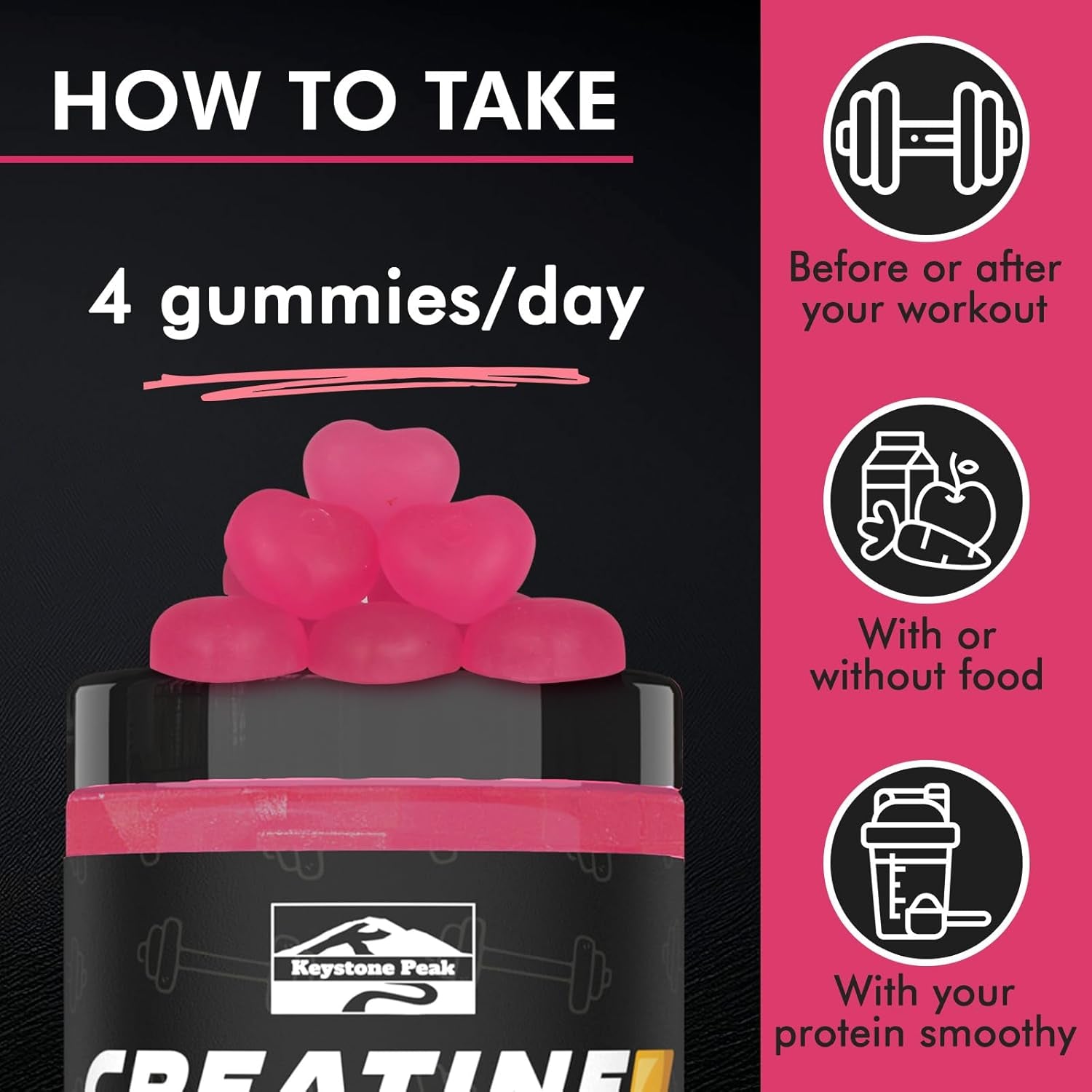 KP Creatine Monohydrate Gummies Pink Lemonade for Men & Women, 100% Creatine Pink Lemonade Gummies, 5G per Serving + Vegan, Sugar Free + Strength, Energy, Muscle & Booty Gain - 120 Count