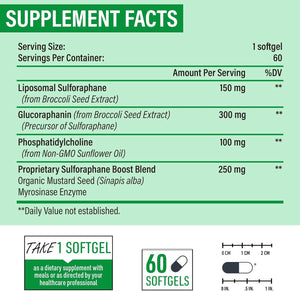 Liposomal Sulforaphane 450MG, Maximum Absorption, Glucoraphanin with Myrosinase, Antioxidant Supplement from Broccoli Seed Extract, 120 Softgels 