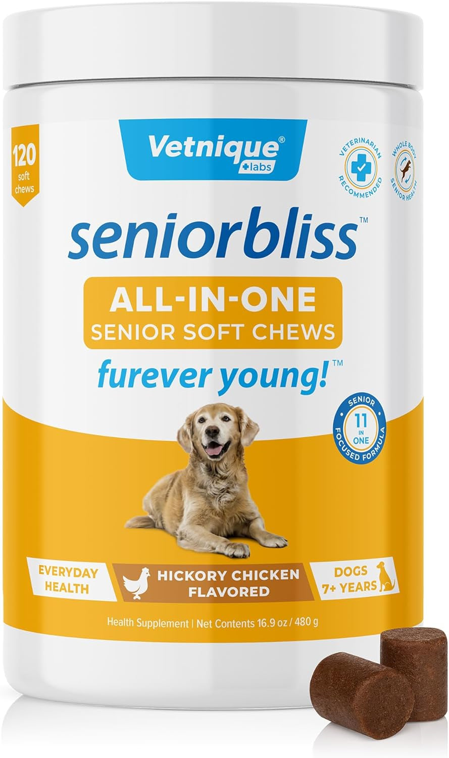 Vetnique Seniorbliss Senior Dog Joint Supplement with Glucosamine and Chondroitin for Dogs Joint Support and Healthy Cartilage Development - for Small & Large Breeds (Hip & Joint Chew, 30Ct) 