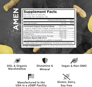 Leaky Gut Supplements - Advanced Formula with Bioavailable L Glutamine, Zinc, Turmeric, Licorice Root - Bowel and Stomach Probiotics & Fermented Prebiotics - Vegan, Non-Gmo - 90 Capsules